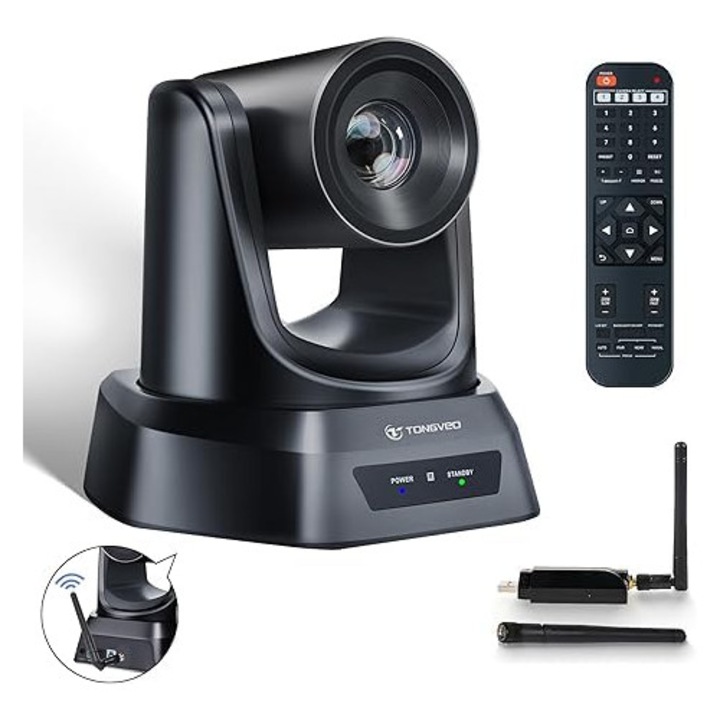 TONGVEO PTZ 1080P webkamera, vezeték nélküli, 5.8Ghz, 3x USB, konferenciákhoz