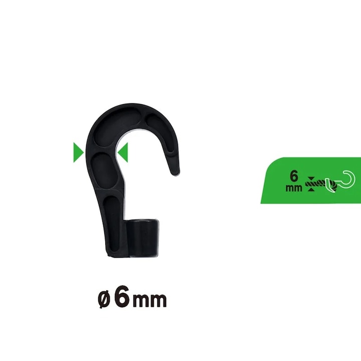 Set 2 carlige tensionare pentru coarda elastica, 6mm, plastic, negru, 65mm