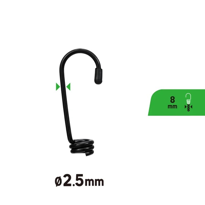 Set 2 carlige pentru cordon elastic, otel plastifiat, negru, 68.5mm, 8mm