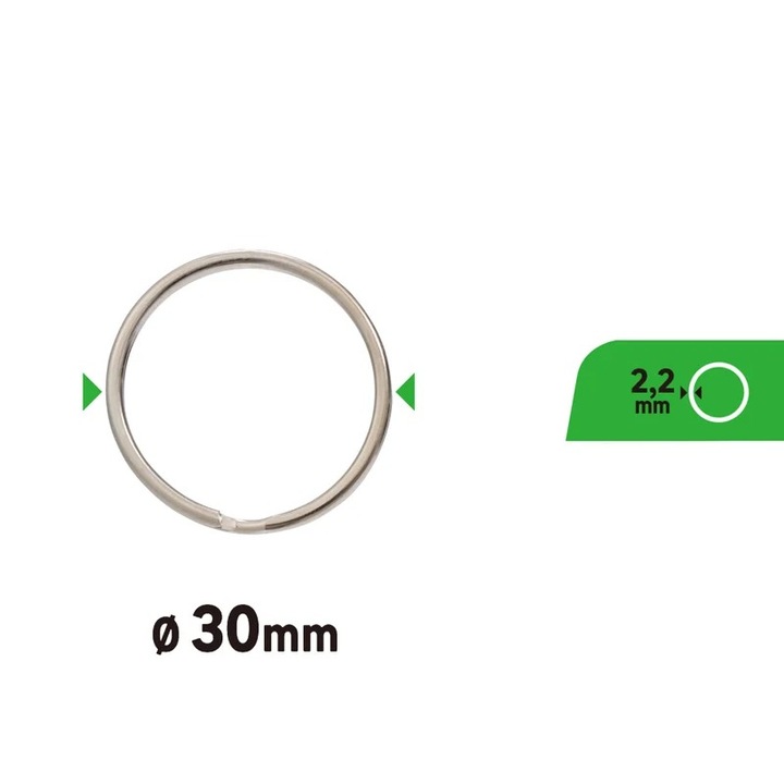 Set 3 Inele pentru Chei, Otel Nichelat, Gri Argintiu, Diametru 30mm