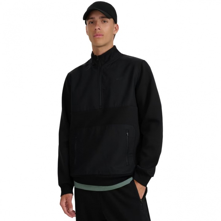 Férfi 1/2 cipzáras pulóver, 4F, fekete, életmód