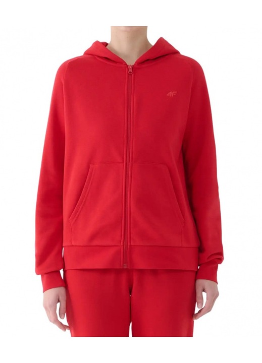 Hanorac dama, 4F, cu fermoar, rosu, pentru stil de viata si turism