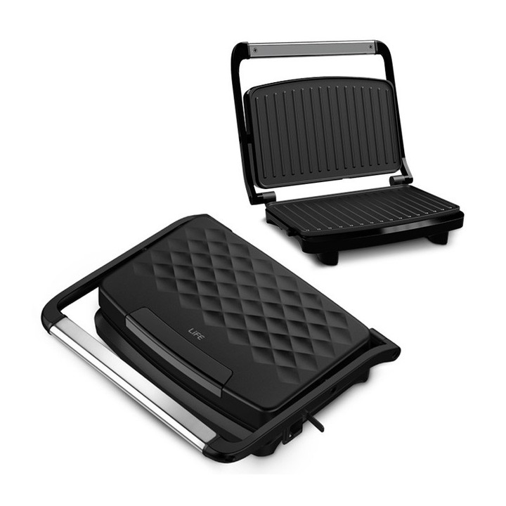 Sandwich-maker, Life, 1000 W, negru, cu placi antiaderente
