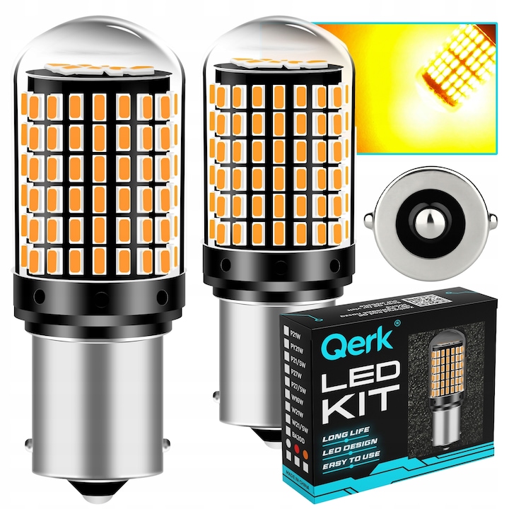 Комплект 2 LED крушки за кола, P21W, Qerk, B144, 50W, 6000K, 12V, 20000 H, светлини за заден ход, дневни светлини, мигачи, габаритни светлини