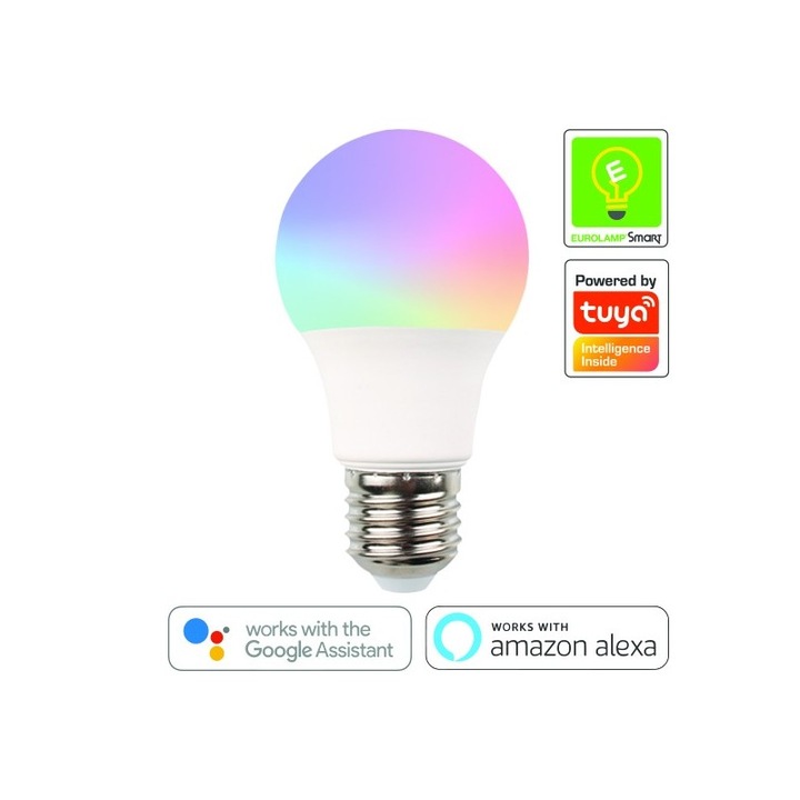 LED SMART WIFI лампа 9W E27 RGBW, Eurolamp, 220-240V