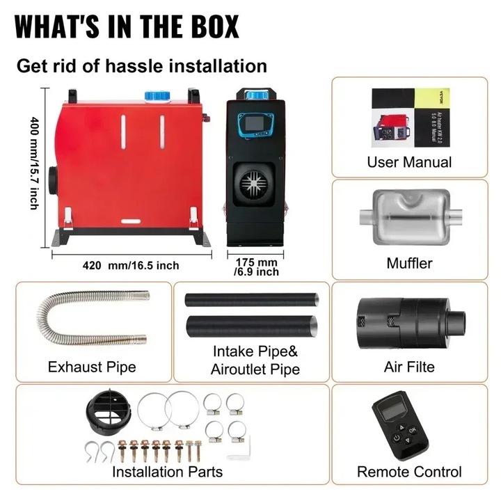Dízel légfűtés 8KW, Kék LCD kijelző, Távirányító, Alacsony fogyasztás, 12V, 5L
