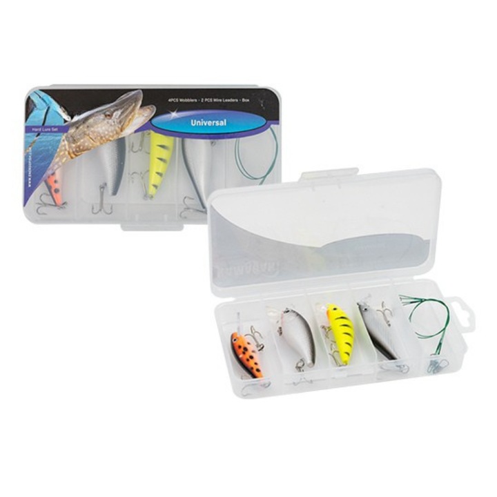 Комплект изкуствени примамки FishEdge, 4 кранкбейта, 2 зелени влакна, кутия за съхранение