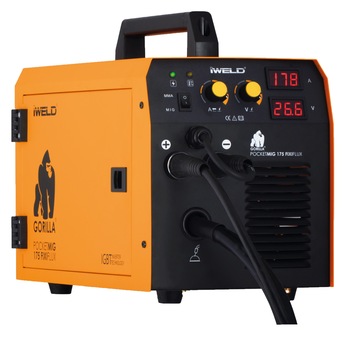 Aparat sudura MIG MAG IWELD Gorilla Pocketmig 175 FIXIFLUX, tip invertor 160A, cu gaz si fara gaz, sudura mig mag si mma, monofazic, cap. rola 5kg Aparat sudura MIG MAG IWELD Gorilla Pocketmig 175 FIXIFLUX, tip invertor 160A, cu gaz si fara gaz, sudura mig mag si mma, monofazic, cap. rola 5kg