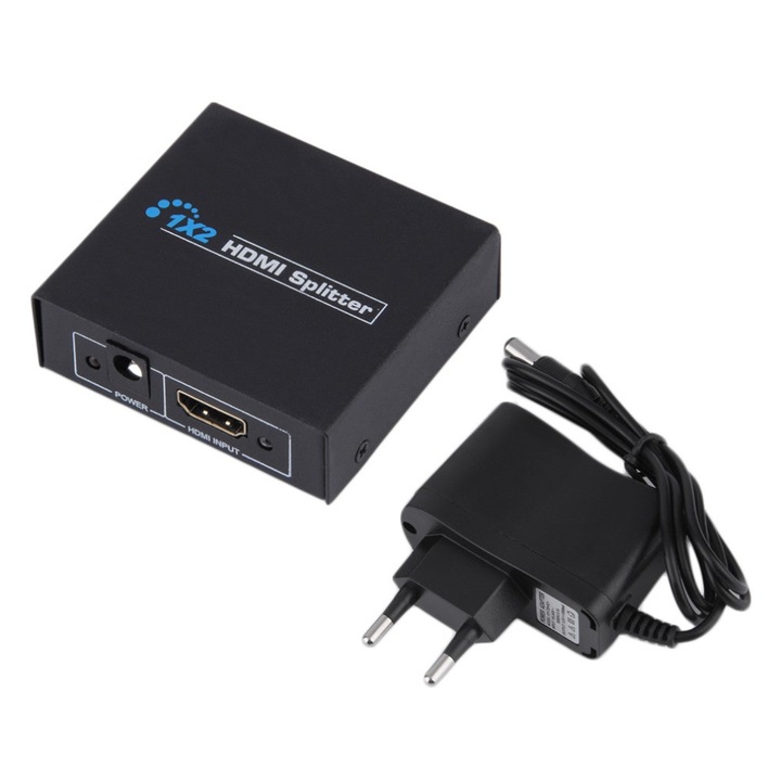 HDMI HOPE R Splitter, 1 bemenet 2 kimenet, 4K felbontás, 3D, 1.4B, tápegységgel