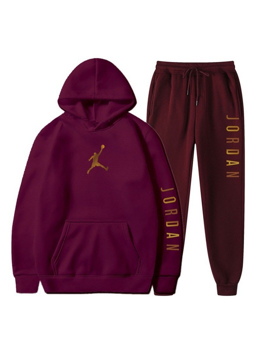 Férfi sportruházat szett, polár kapucnis pulóver, sokoldalú, bordó - M