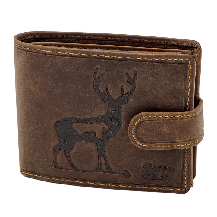 Portofel barbati personalizat cu cerb, Micutz, piele naturala, negru, 12x10x2cm