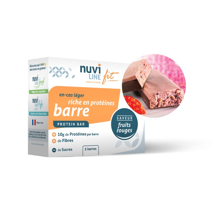 Baton proteic Nuviline cu fructe rosii si ciocolata