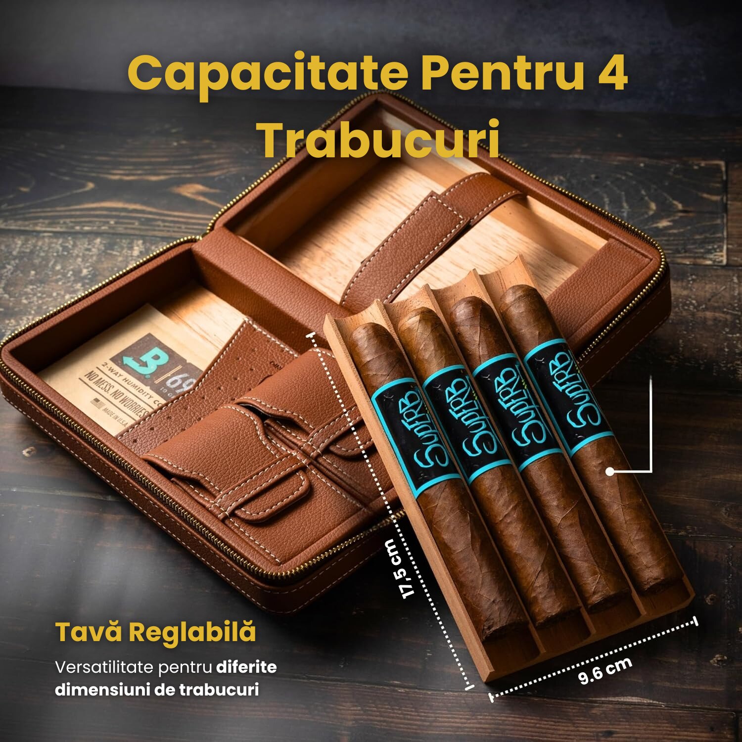 Cutie Premium Pentru Trabucuri Din Lemn Natural De Cedru Si Piele ...