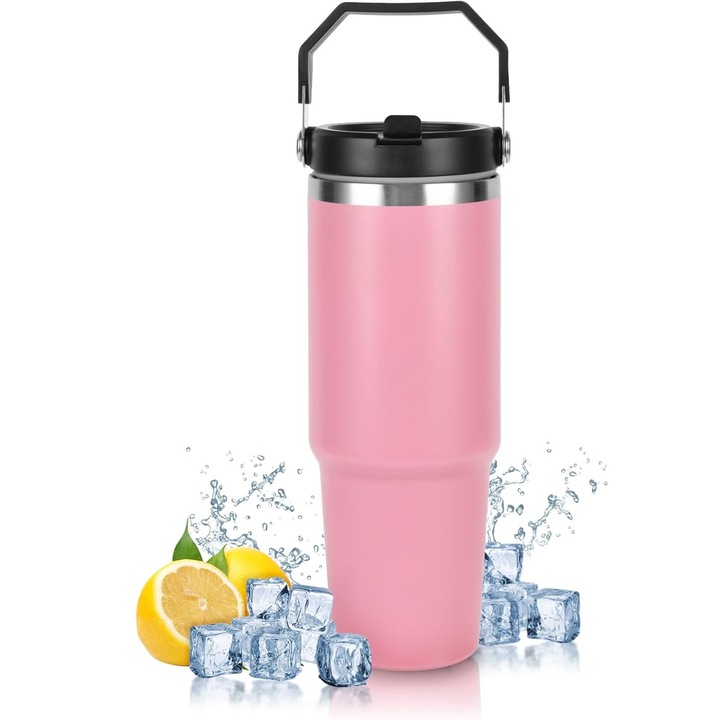 Termos Flintronic, otel inoxidabil, 900 ml, roz, termoizolant