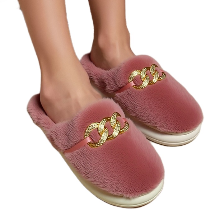 Papuci de casa pufosi A-668roz 121685, Roz, 40-41
