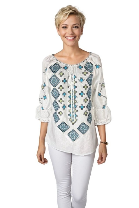 Bluza dama O2, Alb/Albastru deschis