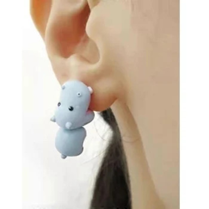 Cercei dantela 3D, forma animal, albastru