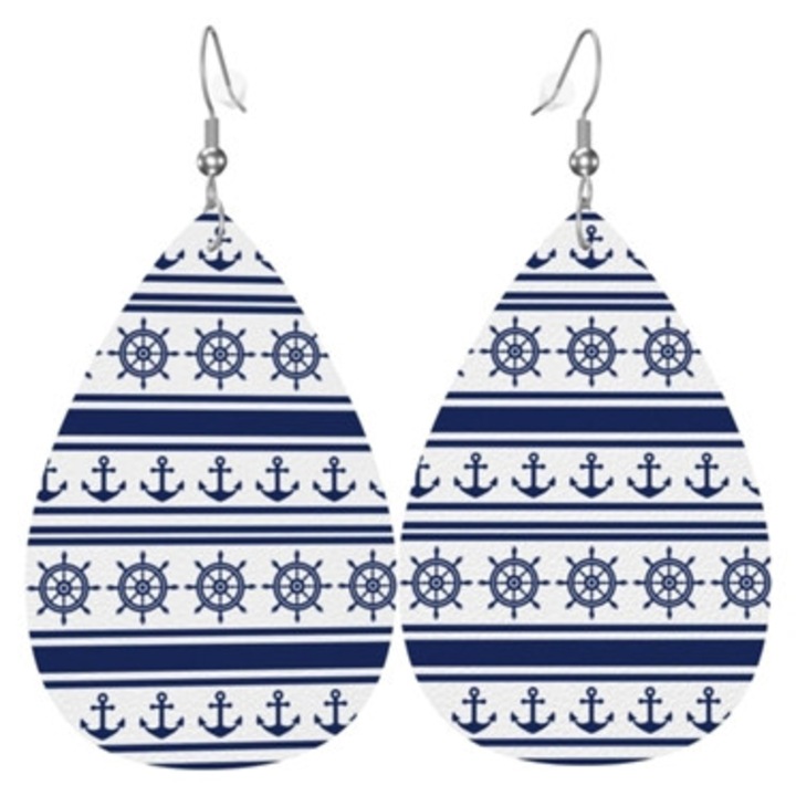 Cercei dama, din piele, alb, albastru