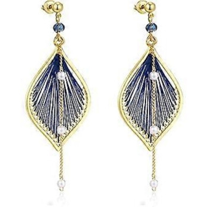 Cercei lungi cu frunze, argintiu, stil boho, pentru femei