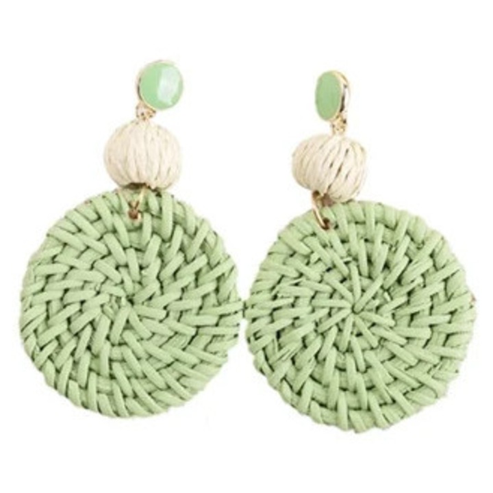 Cercei boho din rafie, Verde