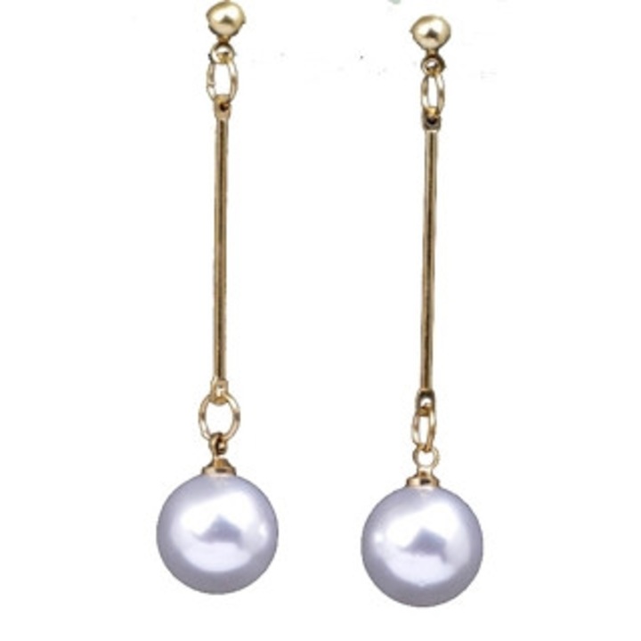 Cercei lungi cu perle, aurii, stil elegant