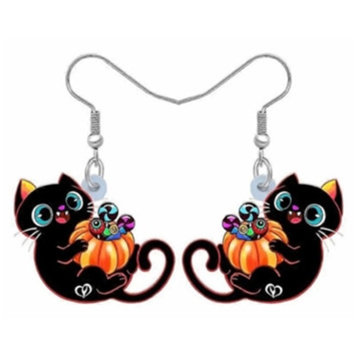 Cercei Halloween dovleac si pisica neagra, pentru femei si fete