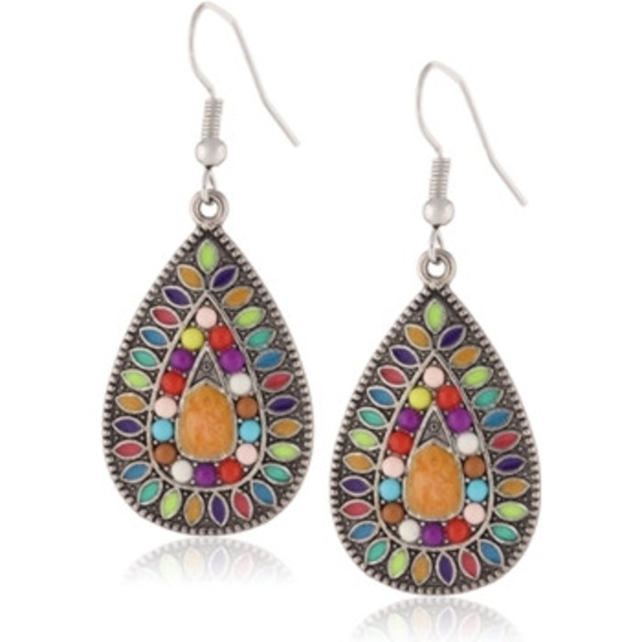 Cercei dama boho, multicolori, cu pietre