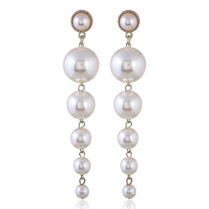 Cercei lungi din aliaj si perla, Alb