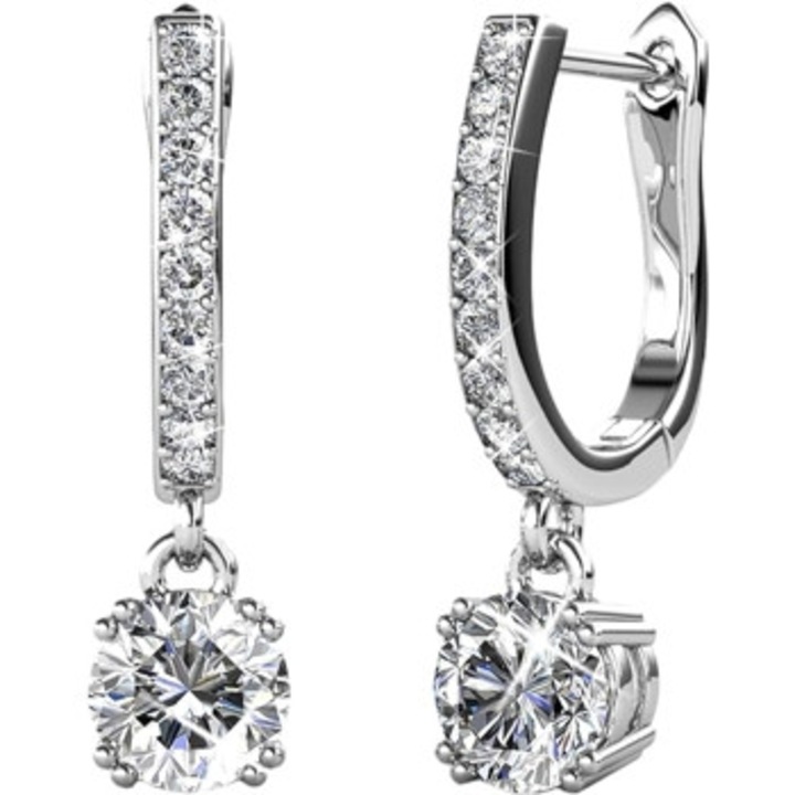 Cercei lungi placati cu aur alb de 18k, argintiu