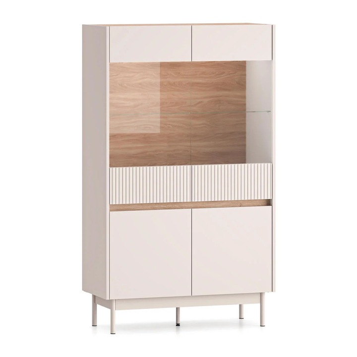 Vitrina, Furnlux, Dunea, crem, 92x156x40cm, set 1 x Vitrina