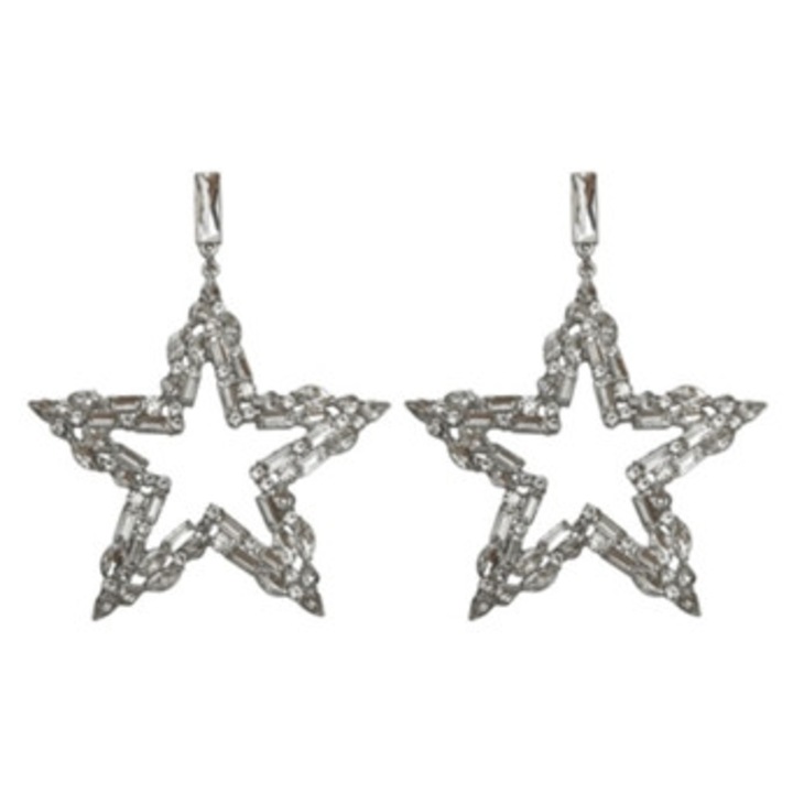 Cercei stea cu strasuri, argintiu