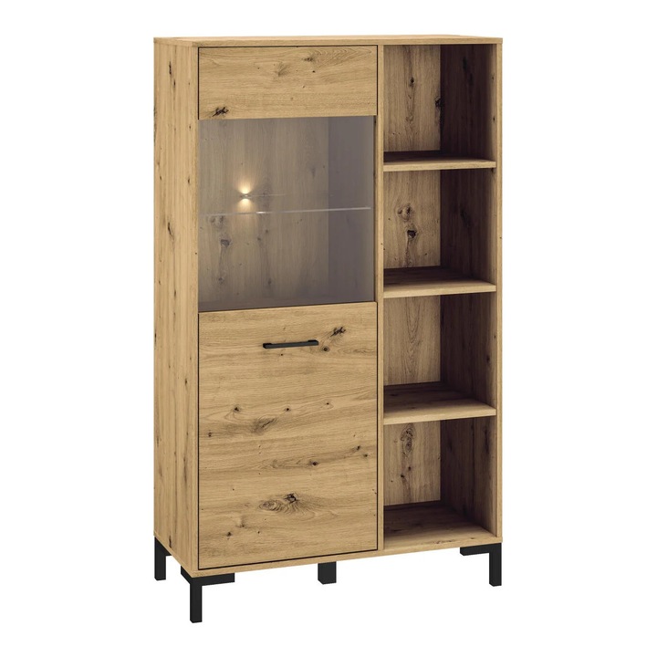 Vitrină, Furnlux, Nevio, crem, lemn prelucrat, 90x153x40cm