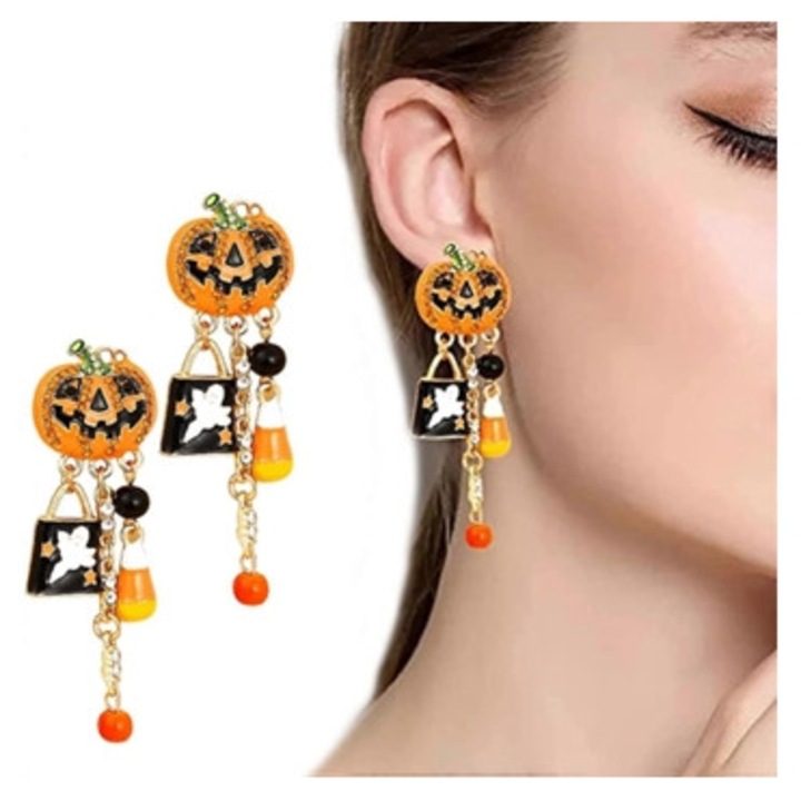 Cercei dovleac, model pentru Halloween, Multicolor