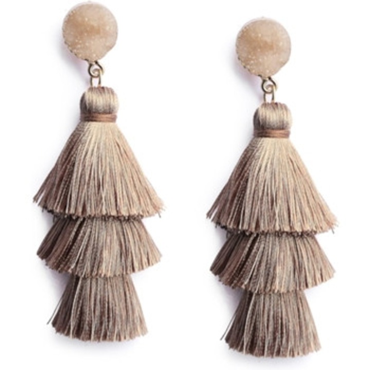 Cercei cu ciucuri maro, Textil