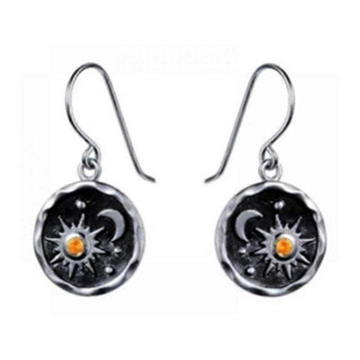 Cercei rotunzi dama, stil boho, argintiu/negru