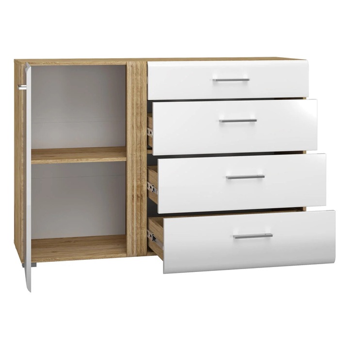 Bufet Furnlux Adagio, alb lucios, lemn, 134x90x42 cm, 1 x Bufet