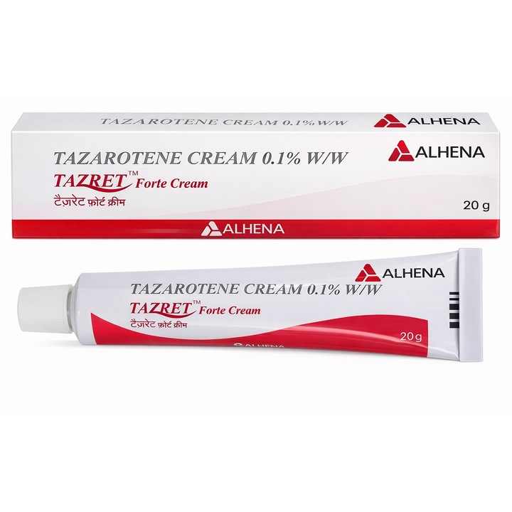 Tazret Forte Crema 0.1% W/W cu Tazaroten – Alhena®, 20g, indicat in acneea vulgara, psoriazisul si alte probleme asociate cu keratinizarea