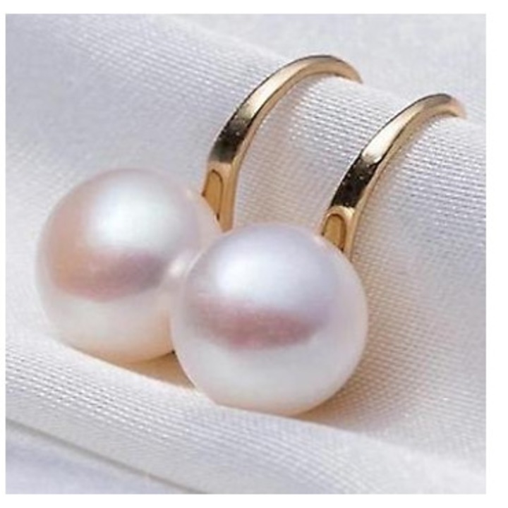 Cercei dama, cu perla alba, auriu