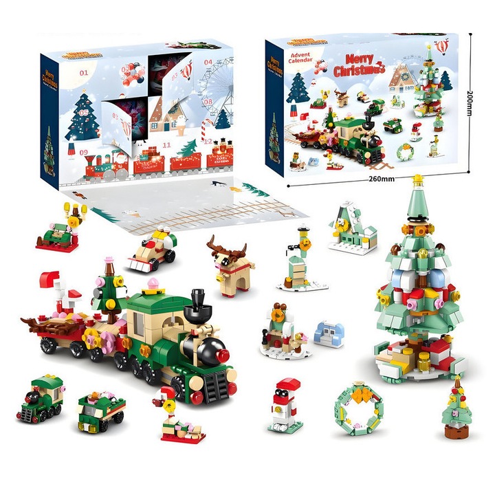 Set de brad de Craciun, jucarie cu piese de constructie, cutie surpriza, 544 piese din plastic ABS de inalta calitate, instructiuni in limba engleza, decorativ, potrivit pentru toate varstele, 0,45 kg, cadou festiv de ziua de nastere