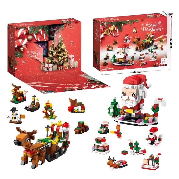 Set costum Mos Craciun, jucarie cu piese de constructie, 605 piese din plastic ABS de inalta calitate, manual de instructiuni in limba engleza, decorativ, potrivit pentru toate varstele, 0,45 kilograme, cadou festiv de ziua de nastere