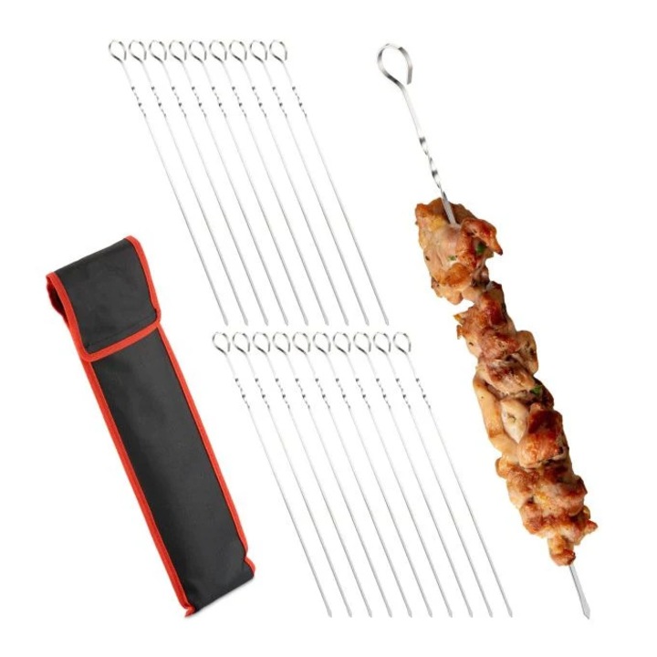 Set de 20 frigarui de gratar, B2X, otel inoxidabil, 46, 2x13, 2x3cm, reutilizabile