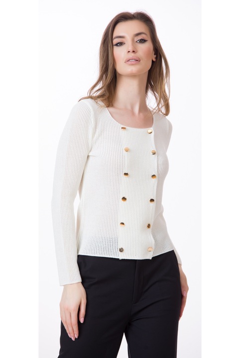 Cardigan tricotat elegant BE YOU cu doua randuri de nasturi, Alb