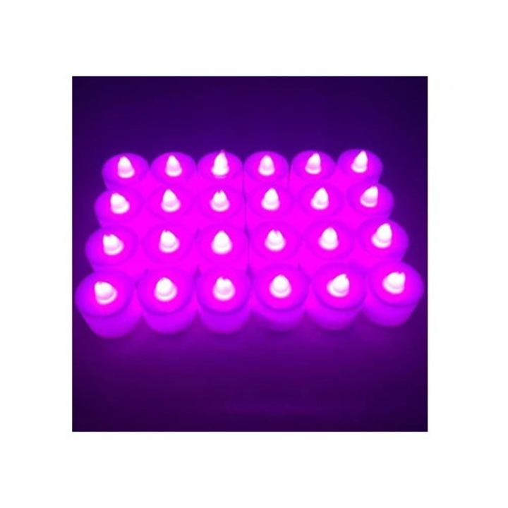 Set 24 lumanari LED, cu baza roz, functionare pe baterii