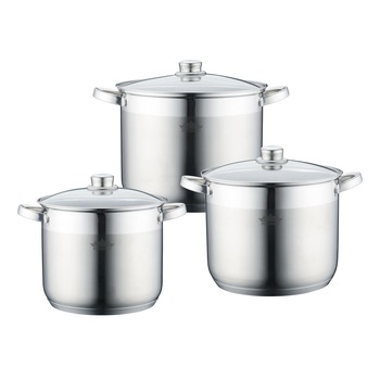 Set 3 oale din Inox Peterhof,capace sticla,fund 5 straturi7,9,10.8 Litri Set 3 oale din Inox Peterhof,capace sticla,fund 5 straturi7,9,10.8 Litri