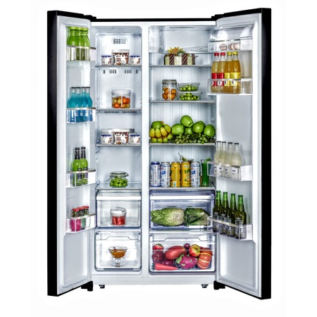 Side by side Heinner HSBS-H520NFBK+, 514 l, Full No frost, Display, Clasa A+, H 177 cm, Usi din sticla, Negru