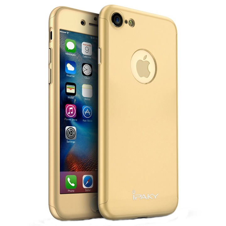 Защитен калъф за Apple iPhone 8, iPaky Pro Gold Original Case, пълно покритие на 360 градуса с безплатно защитно фолио