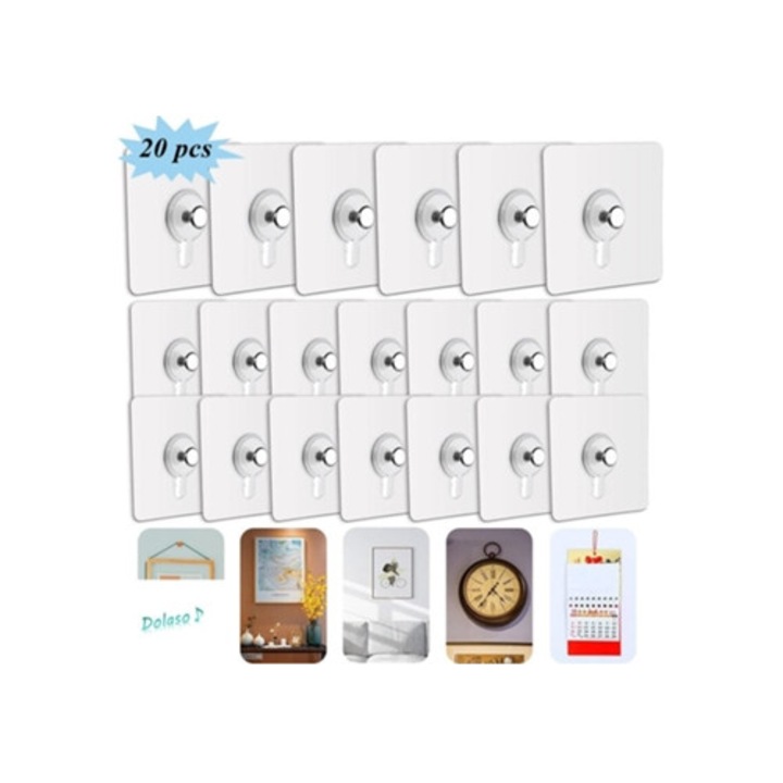 Set 20 carlige adezive pentru poze, fara gaurire