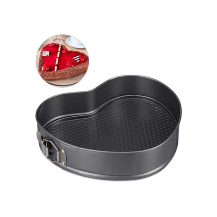 Tava de copt rotunda mica in forma de inima, antiaderenta, impermeabila, pentru jumatate de reteta