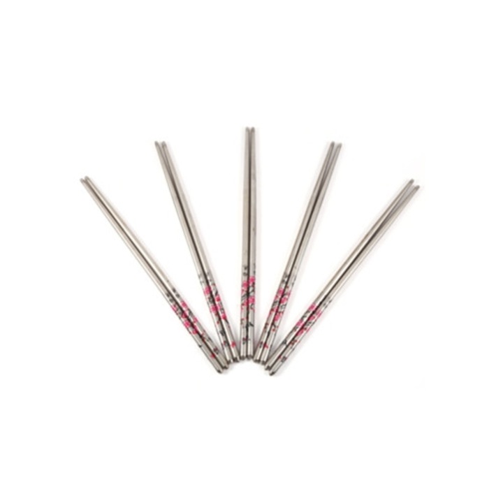 Újrafelhasználható rozsdamentes acél evőpálcikák, elegáns virágmintás design, készlet