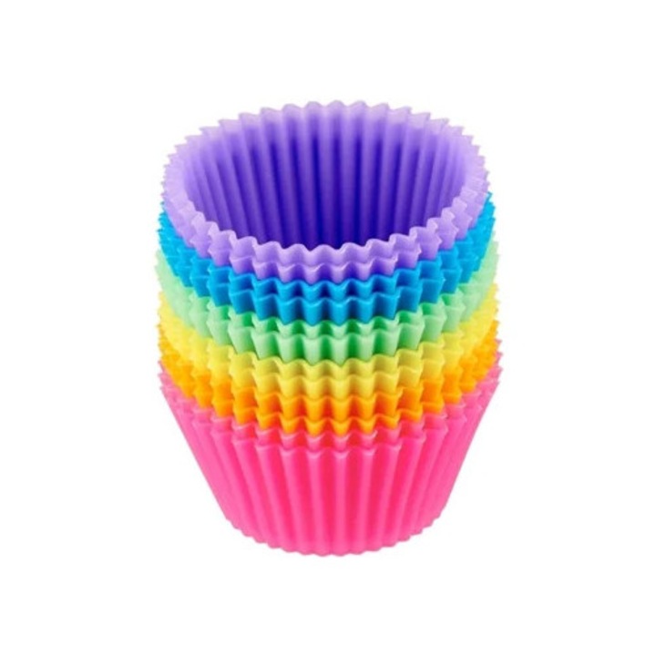 Forme pentru prajituri, din silicon, reutilizabile, flexibile, set de 12 bucati, multicolor